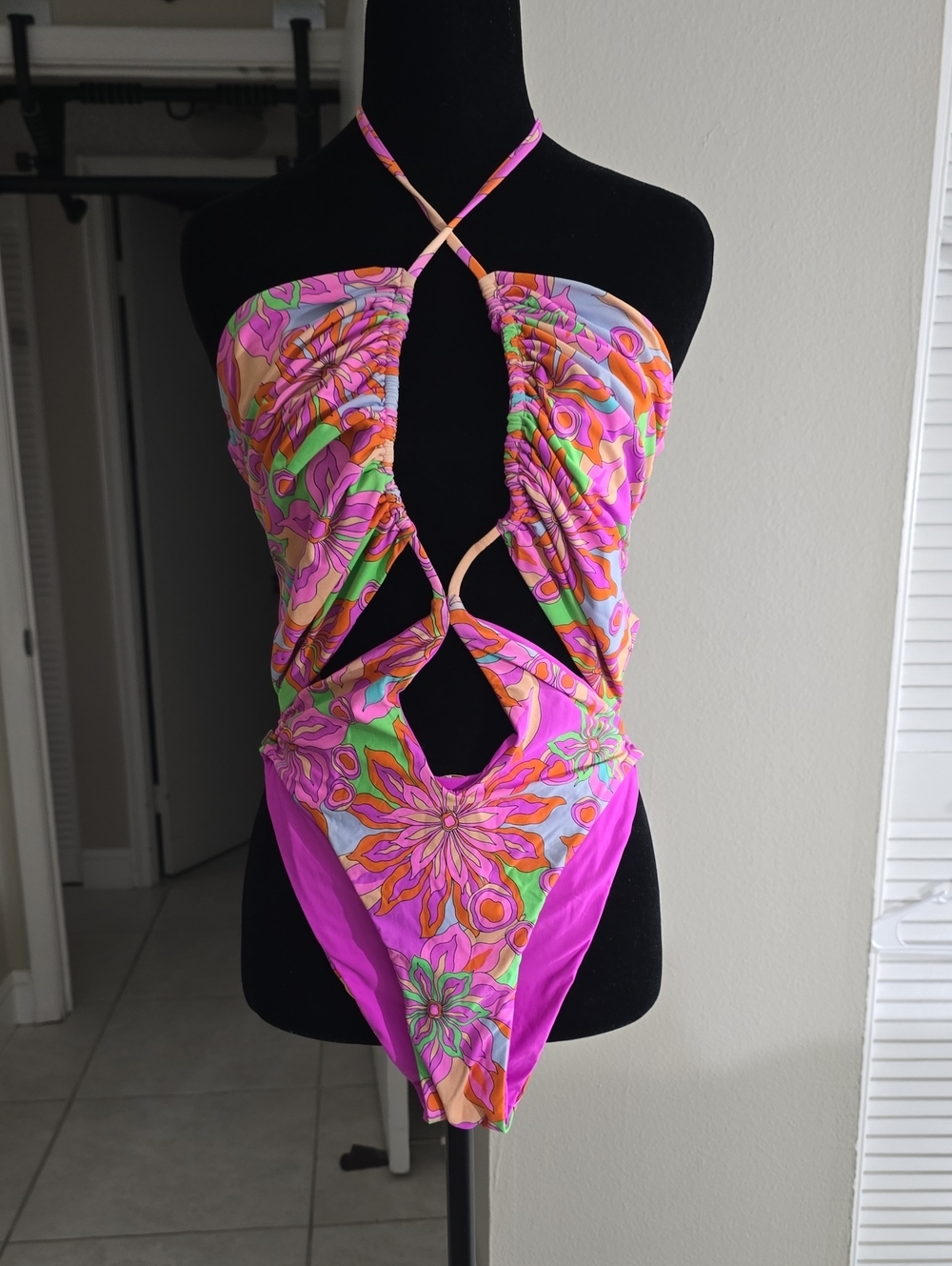 Luli Fama Magenta & Multicolor Retro Floral One-Piece